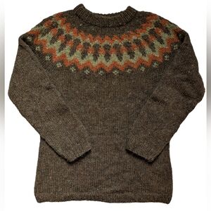 Handknitting Association Of Iceland Large 40" Mens Wool Sweater Brown Orange EUC